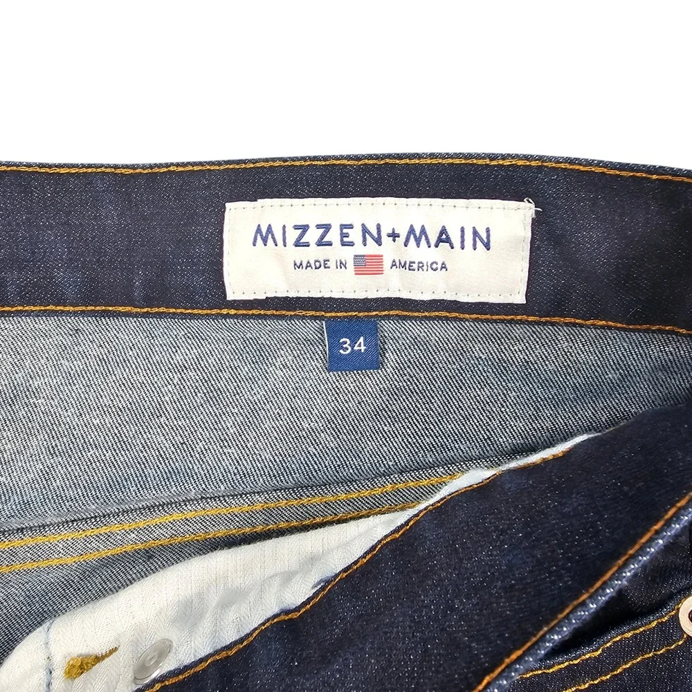 Mizzen+Main Mens Dark Wash Straight Leg Jeans Size 34 Made‎ in America